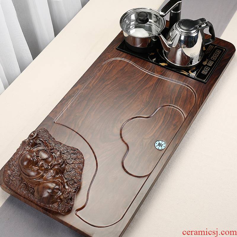 Hai make sitting room home solid wood tea tray and four electric magnetic furnace kunfu tea sea suit contracted drainage of tea table