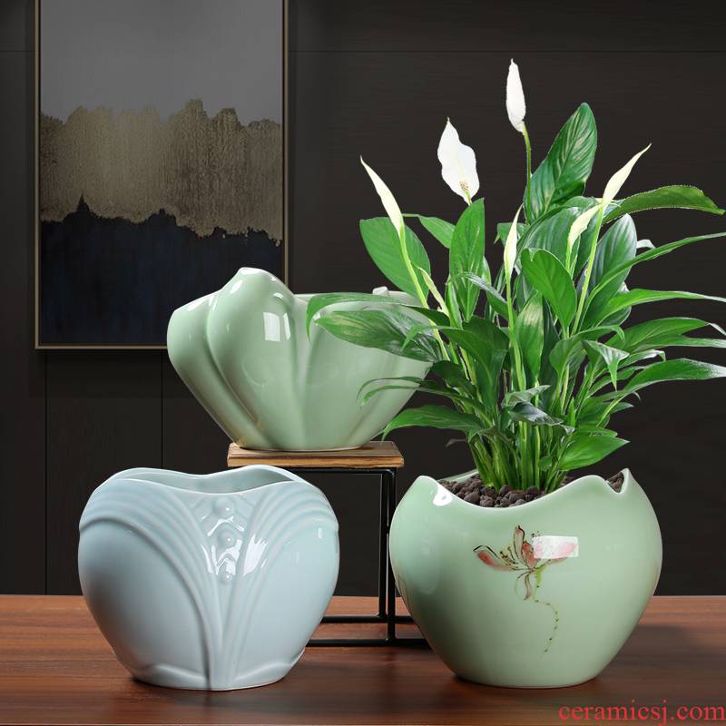 Ceramic celadon heavy large tray with individuality creative contracted more than other meat of bracketplant, green plant pot overflow