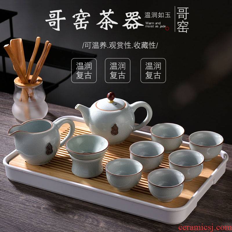 Morning tea set high elder brother up with crack household contracted to open the slice your up glaze Japanese kung fu of a complete set of ceramic tea cup