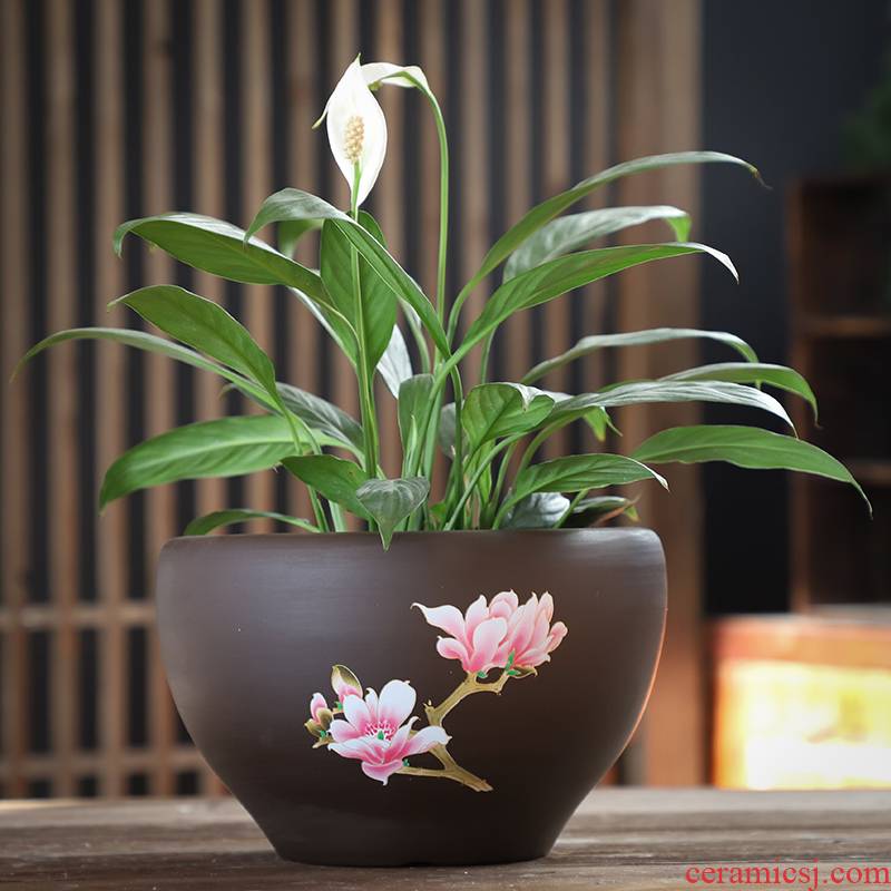 Flowerpot ceramic creative move large extra large special offer a clearance with tray was contracted household more than other meat flower pot