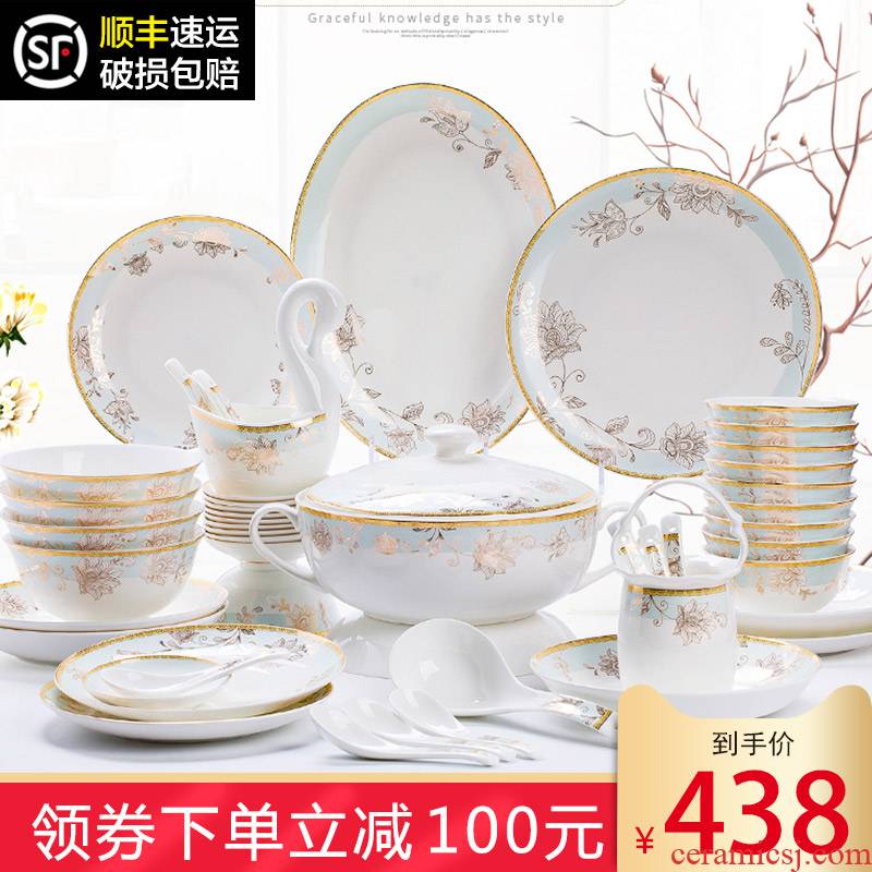 The dishes suit household use of jingdezhen chinaware plate suit European dishes high - grade ipads China tableware suit