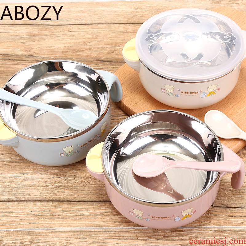The Children 's adult stainless steel bowl big child large - sized water insulation bowl with cover the spoon practice baby tableware to eat bread and butter