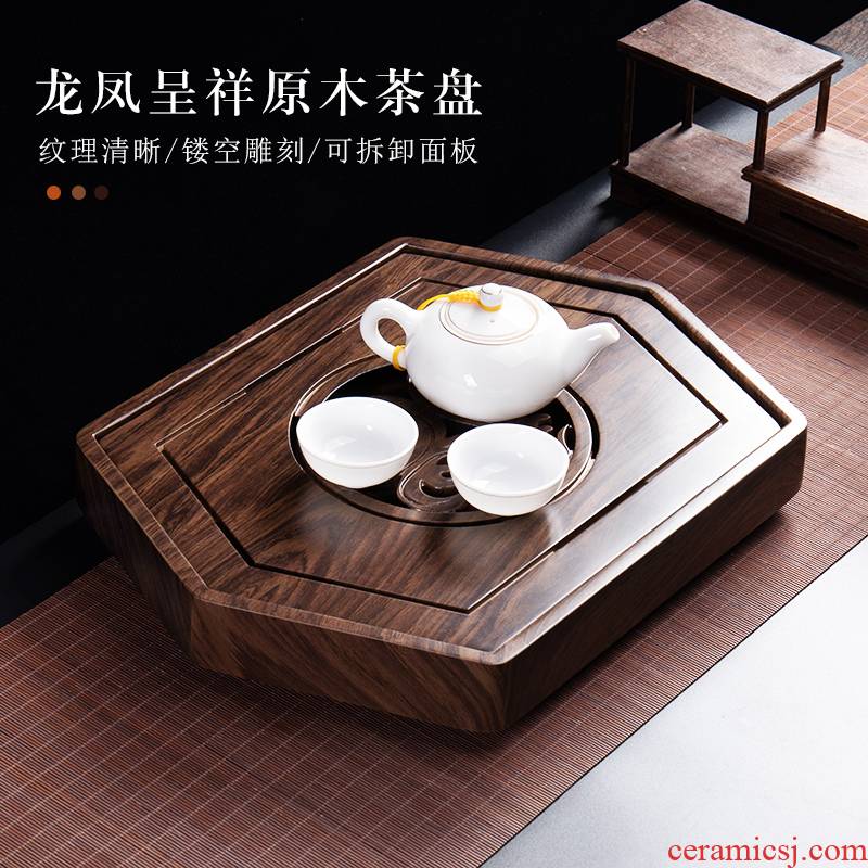 Ronkin household small tea table chicken wings wood tea table storage type solid wood home kung fu tea tray was dry terms plate