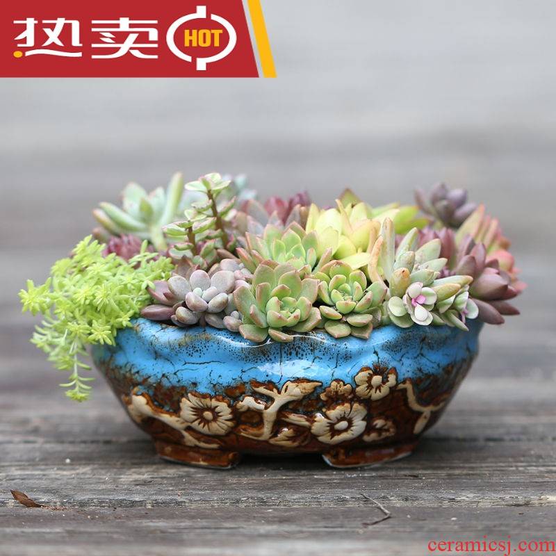 Ceramic flowerpot more than creative flower POTS, large diameter meat meat meat, green plant circular medium pot king clearance package