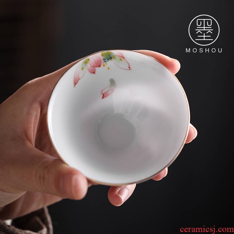 By kung fu jingdezhen ceramic cups hand - made sample tea cup single white porcelain tea set master cup small tea light perfectly playable cup