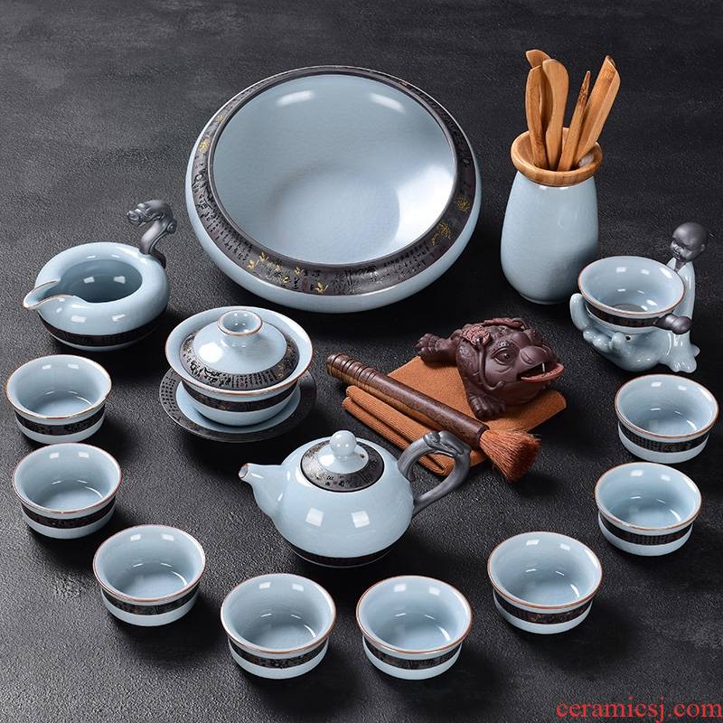 Hk xin rui ceramic kung fu tea set suit household elder brother up teapot teacup combinations of a complete set of open your porcelain tea set