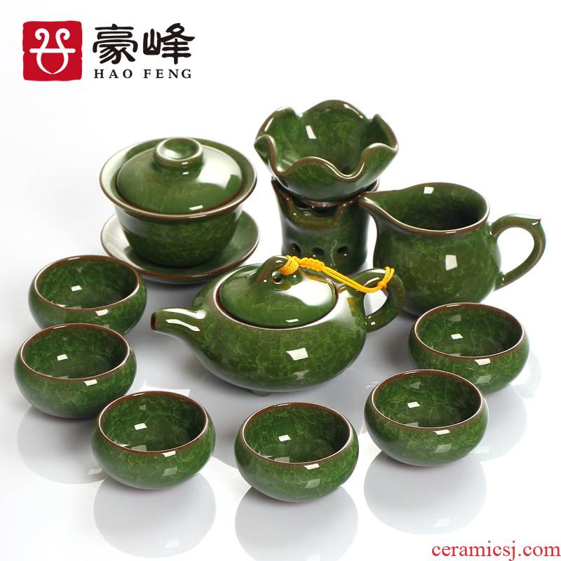 HaoFeng ice crack glaze of a complete set of kung fu tea set ceramic household Japanese contracted teapot teacup tea tureen