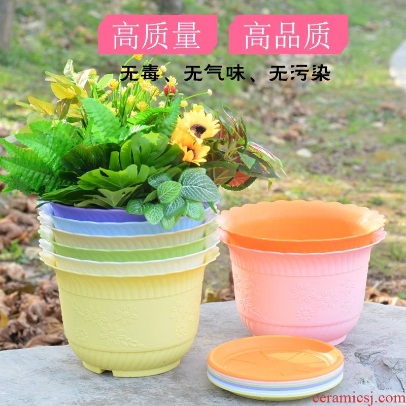 Wave lace lotus POTS thickening with imitation ceramic type big flowerpot more meat resin plastic can hydroponic package mail sent tray