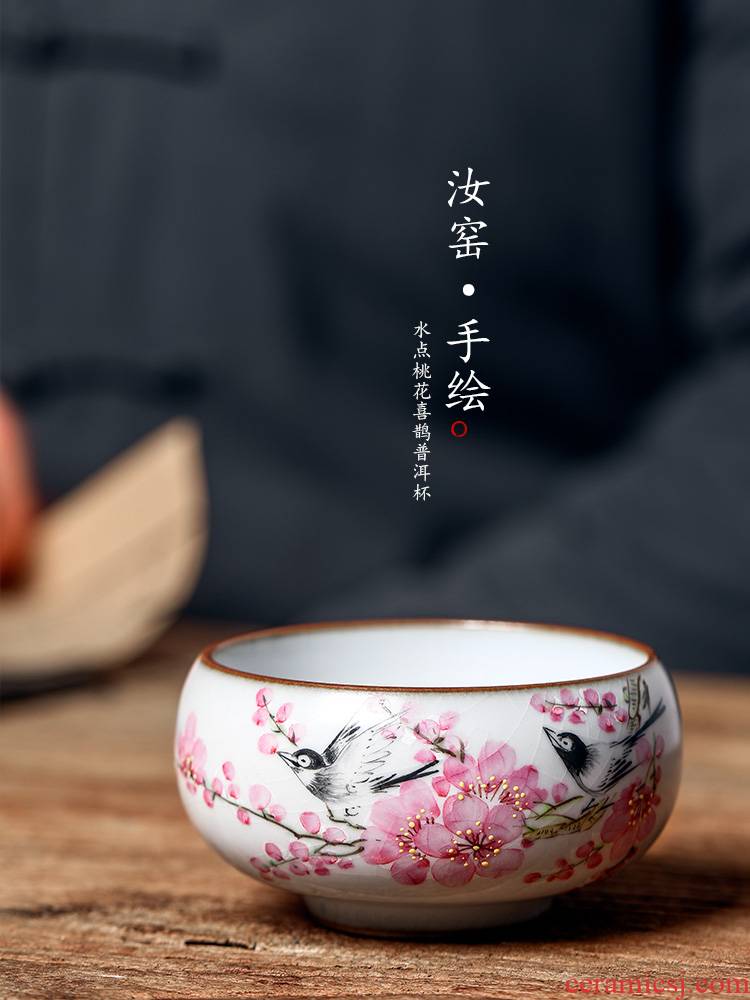 Jingdezhen Xu Jiaxing hand - made peach blossom put water point ceramic sample tea cup master cup single CPU woman pure manual kung fu tea cups