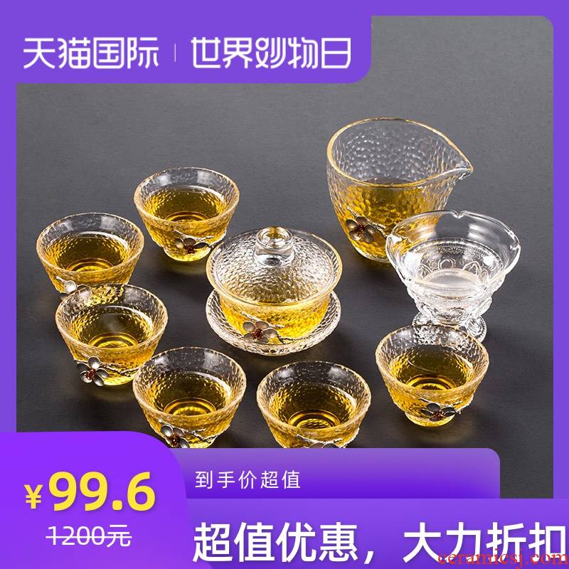 With tin tureen large cups thickening glass heat - resisting kung fu tea set home three to prevent hot tea bowl bowl