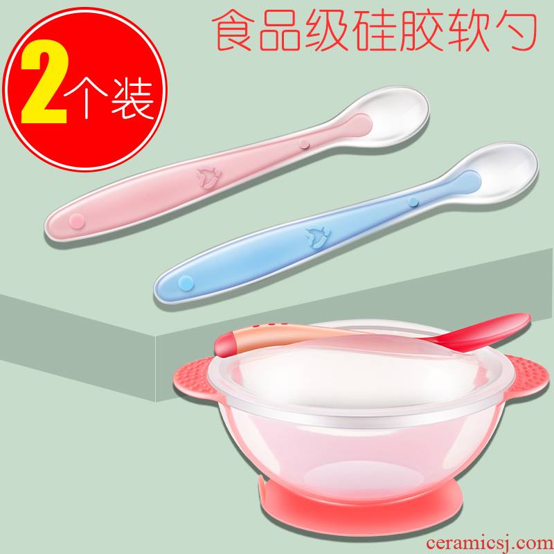 The spoon to eat baby infant children see chuck bowl from soft silicone spoon children chopsticks tableware suit eating The food