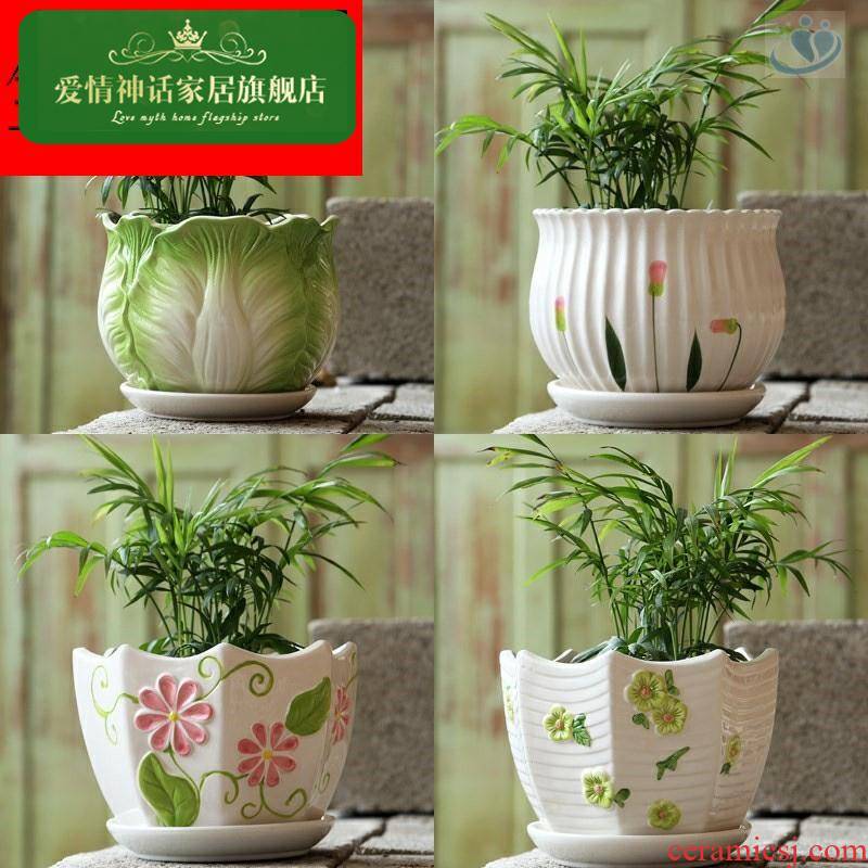 Flowerpot ceramic large clearance contracted household with extra large tray plastic flower pot money plant bracketplant, fleshy