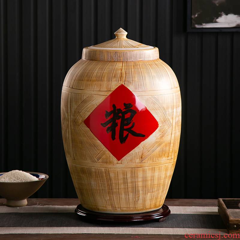Jingdezhen ceramic barrel ricer box tank caddy fixings with cover seal altar 20 jins 30 jins 100 jins of 50 kg/moisture