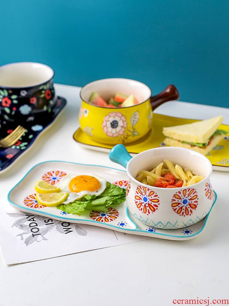 Island house Japanese - style breakfast table in a food dishes suit and lovely young girl heart ceramic oatmeal dishes