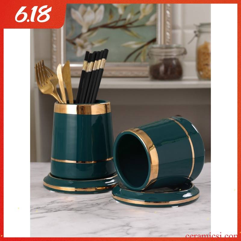 Light luxurious pure color ceramic cage of kitchen utensils spoons chopsticks tube inserted drop round chopsticks basket receive a case to the restaurant
