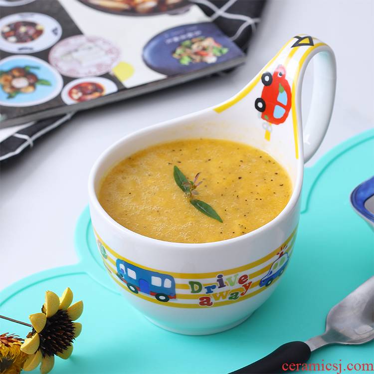 Steel creative children car soup bowl with the handle cartoon animals ceramic breakfast dessert bowl of salad bowl rainbow such use