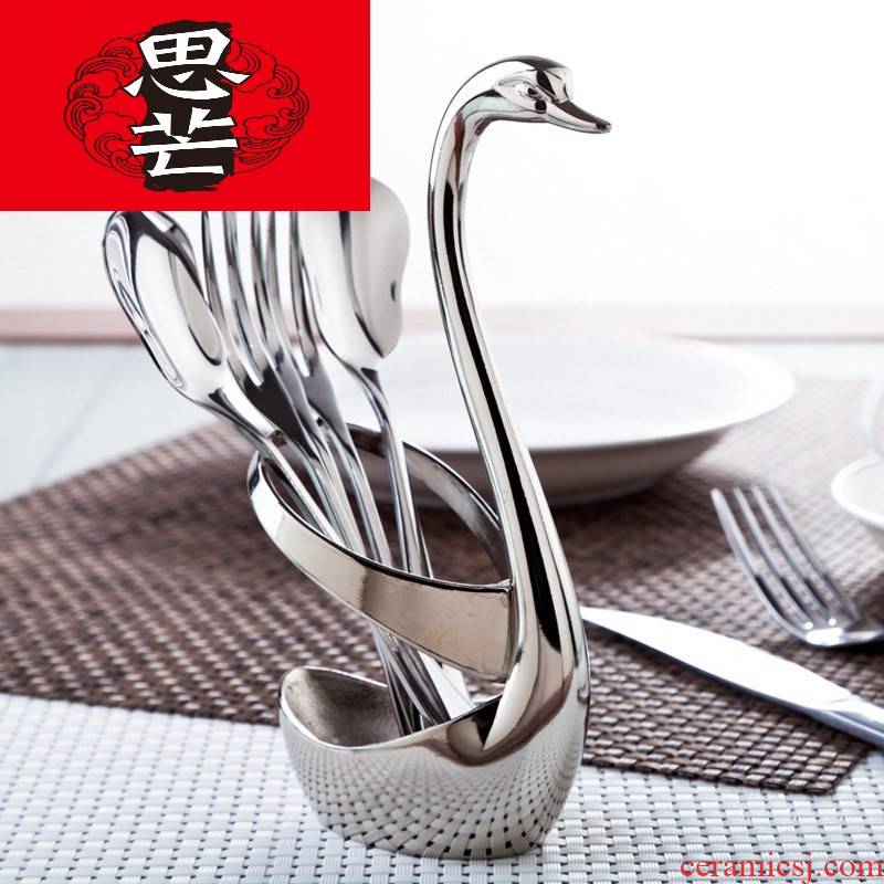 Restaurant creative thinking mans fruit fork suit swan base tube of domestic high - grade western - style stainless steel tableware chopsticks