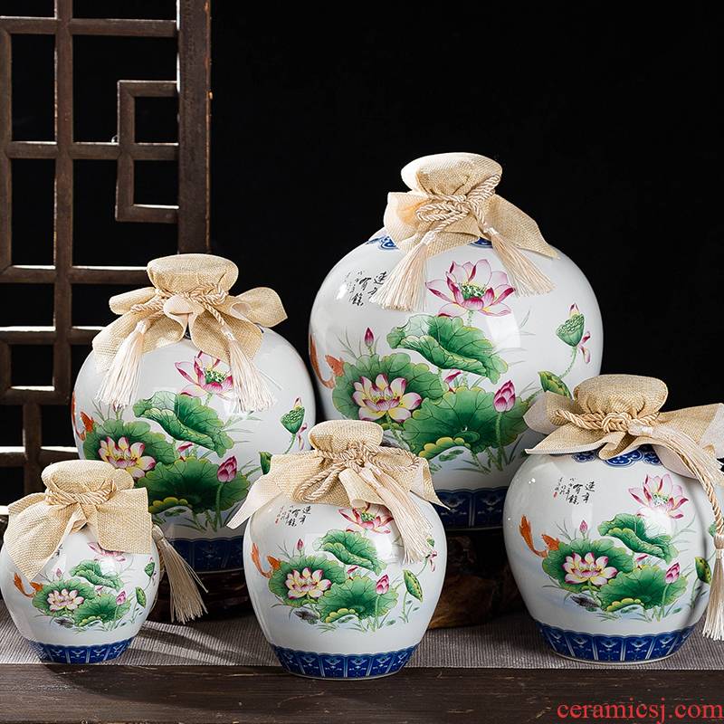 Jingdezhen ceramic jars wine bottles fish creative antique 123510 catties a crock pot lotus brewed liquor bottles of empty bottles