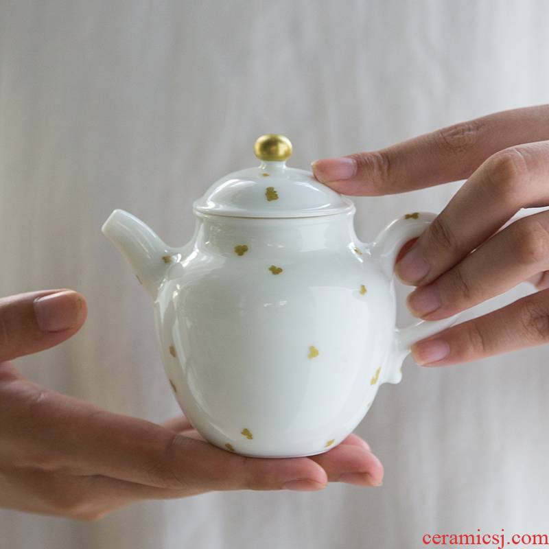 The Escape this hall small jingdezhen ceramic teapot household kung fu tea set filter teapot white porcelain with single pot of gold