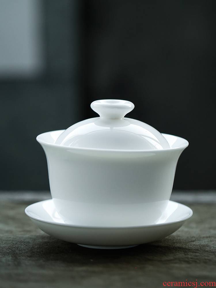 JiaXin dehua white porcelain tureen ceramic tea cups white fat bowl of kung fu tea set three GaiWanCha large