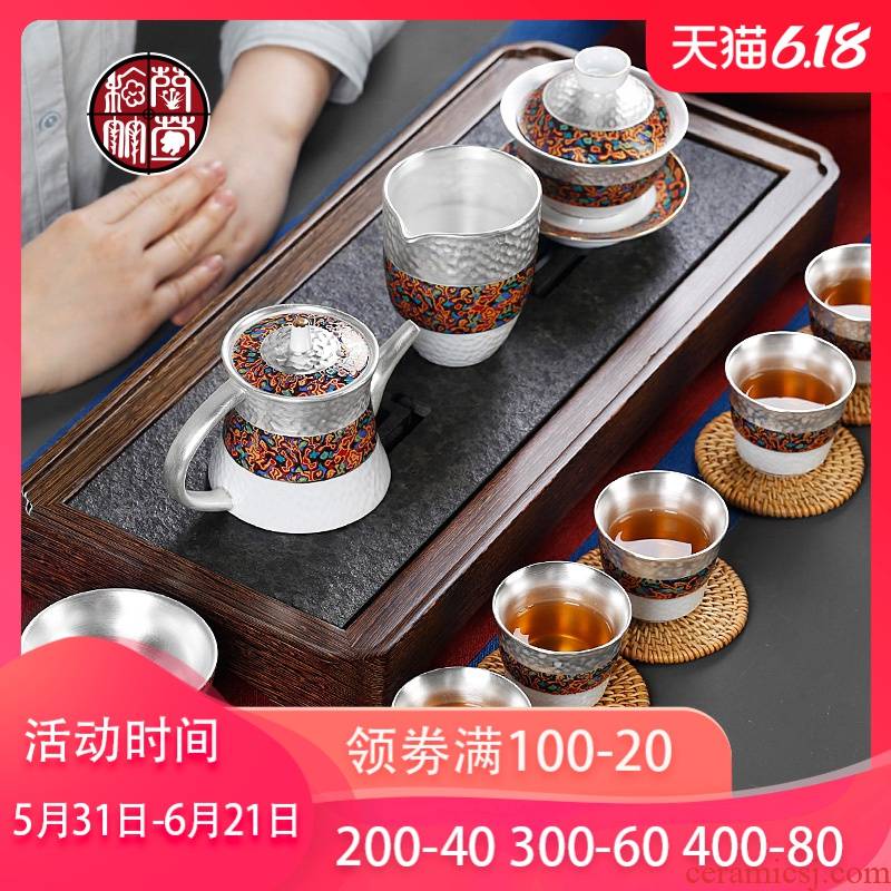 Tasted silver gilding kung fu tea set suits for Chinese silver tea tea six people use the lid to use of ceramic gift boxes