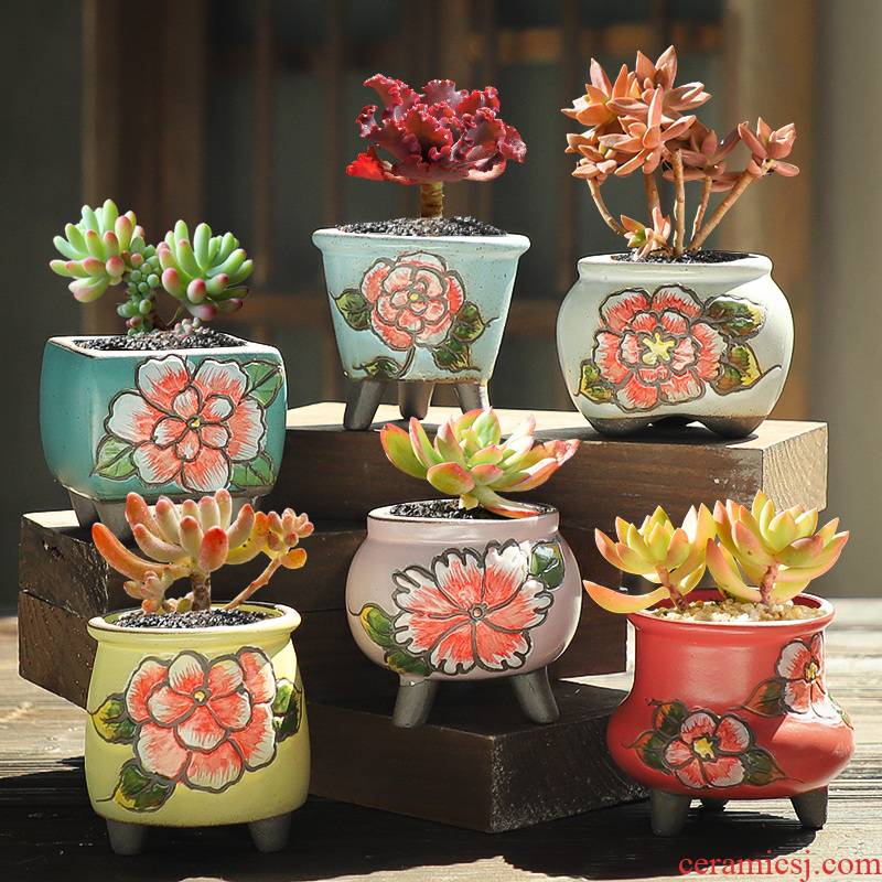 Hand - made coarse pottery Korean fleshy potted flower pot thumb trumpet combination suit special offer a clearance creative meat meat the plants