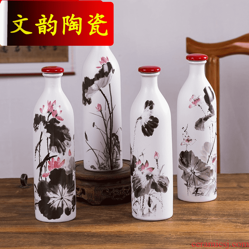 1 catty Rhyme ceramic bottle with JinHe suit of household adornment furnishing articles liquor sealing the empty bottles lotus