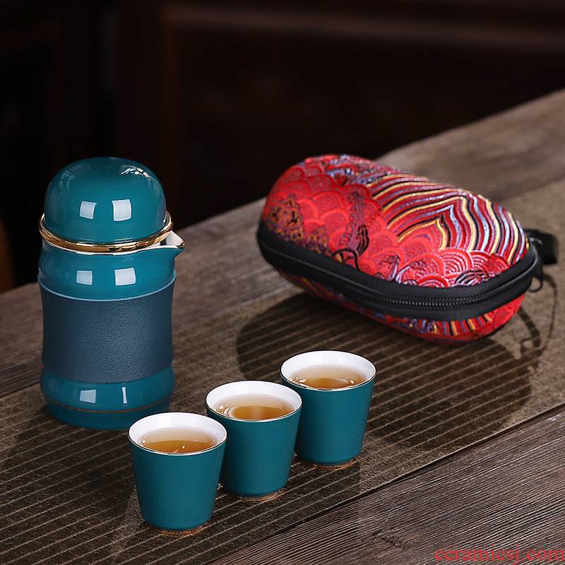 Crack a pot of three travel kung fu tea sets portable household packet tea ceramic cup