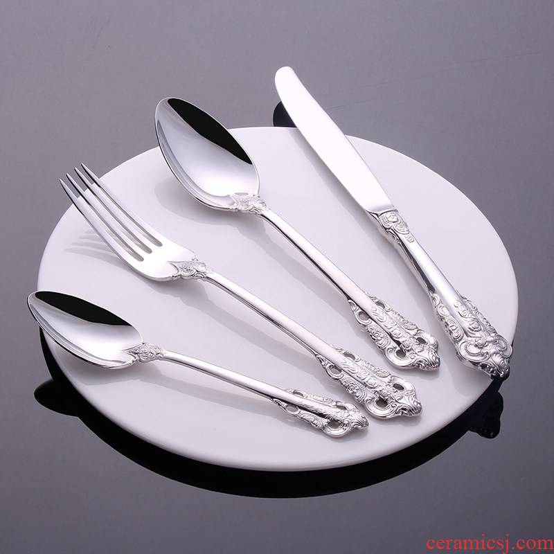 Thinking mans Nordic costly carve patterns or designs on woodwork restoring ancient ways is ecru palace 304 stainless steel knife and fork spoon, coffee spoon, west tableware four pieces
