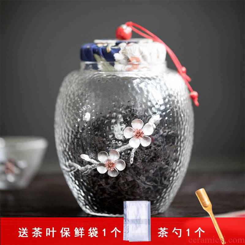 Vegetation school hammer caddy fixings Japanese transparent glass jar airtight storage tank with big POTS of tea set