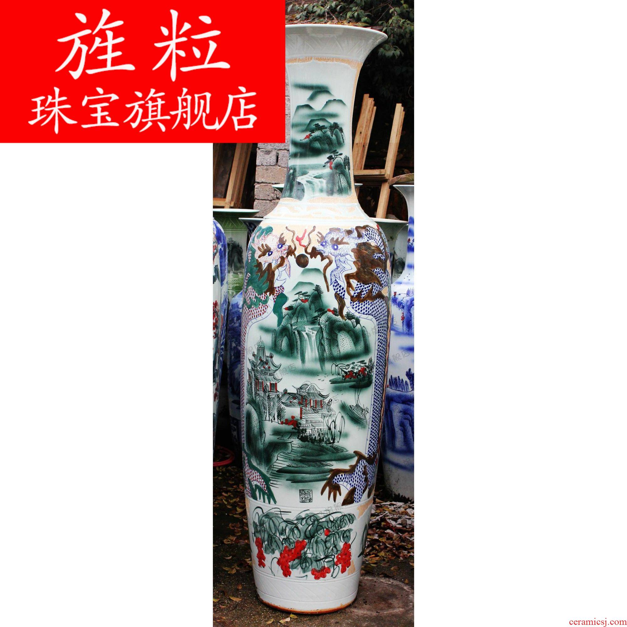 Q7H - 025 jingdezhen ceramics powder enamel antique vase of large landscape painting the living room hotel decoration
