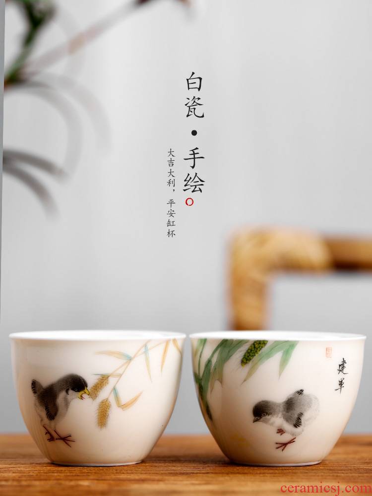 Jingdezhen hand - made master kung fu tea cup of pure manual sample tea cup single cup chicken cylinder cup ceramic tea set gift boxes