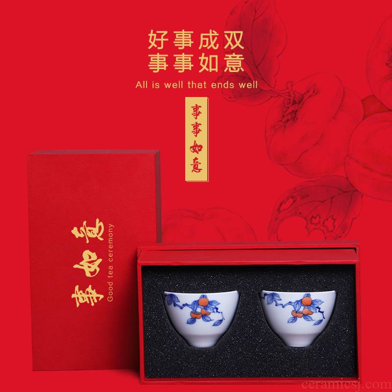 The Escape this hall pure manual blue master cup single CPU individual sample tea cup household kung fu tea cups with hand gift to the CPU