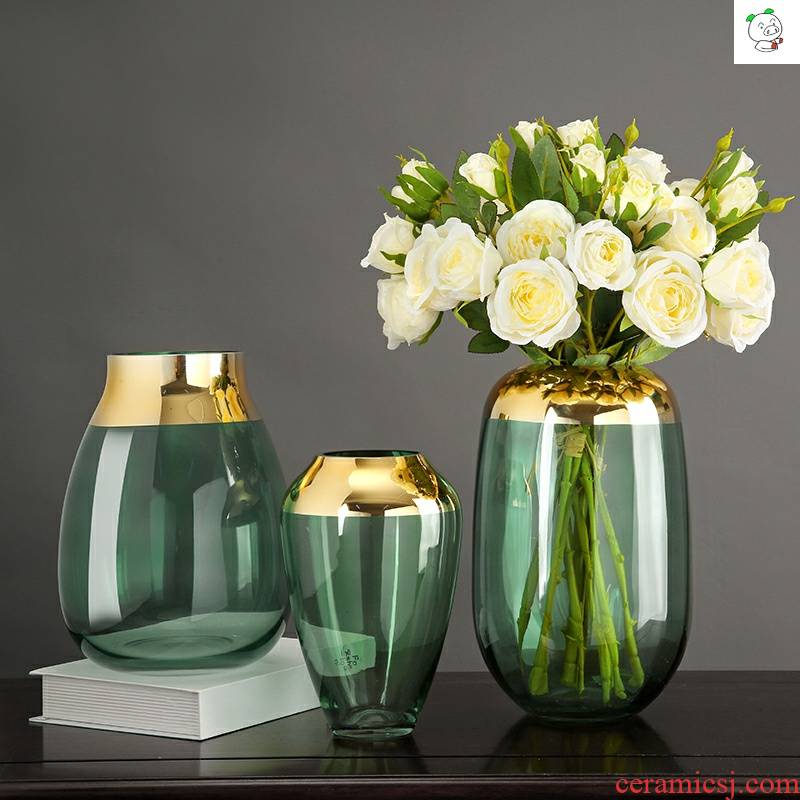 Nordic glass vase furnishing articles sitting room flower arranging creative simulation of dry flower tea table TV table wine decorative furnishing articles