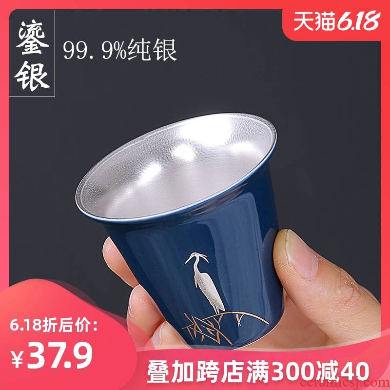 999 sterling silver cup of household ceramic cups coppering. As silver tea master cup single CPU kung fu tea tea set, a small bowl