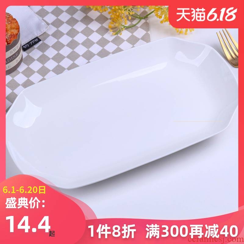 Jingdezhen ceramic creative individual fish plate Japanese pure white ceramic microwave oven square steamed fish dish plate