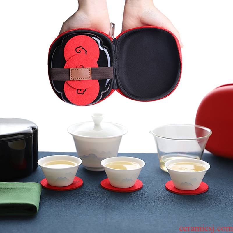 The Escape this hall travel tea set crack cup portable jingdezhen porcelain tea set office travel car tea sets