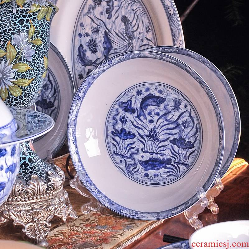 8 hx jingdezhen suit bowl dish dish ceramic tableware archaize Ming xuande mackerel algal grain bulk sale