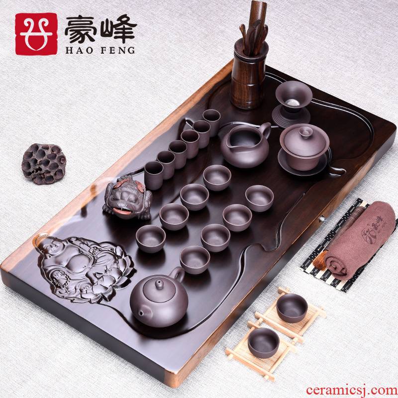 HaoFeng sheet of the ebony kung fu tea tea tea tray table office suit carved tea family tea