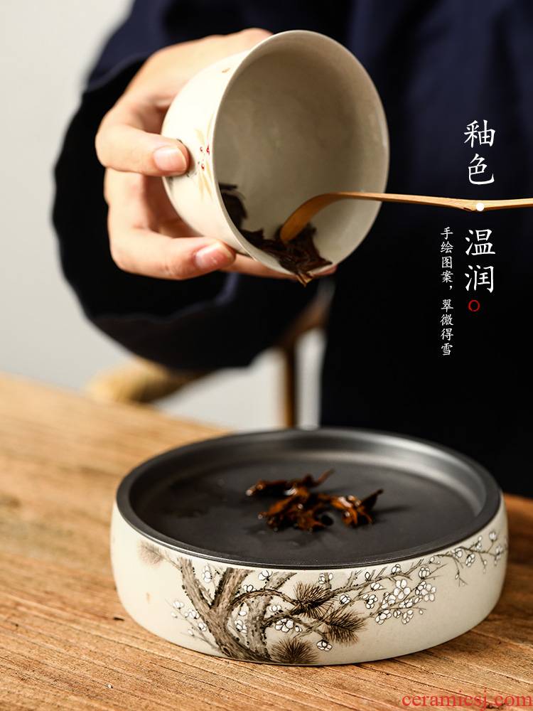 Pot of bearing dry mercifully machine saving water cup mat tea zen Chinese jingdezhen hand - made plant ash kung fu tea accessories