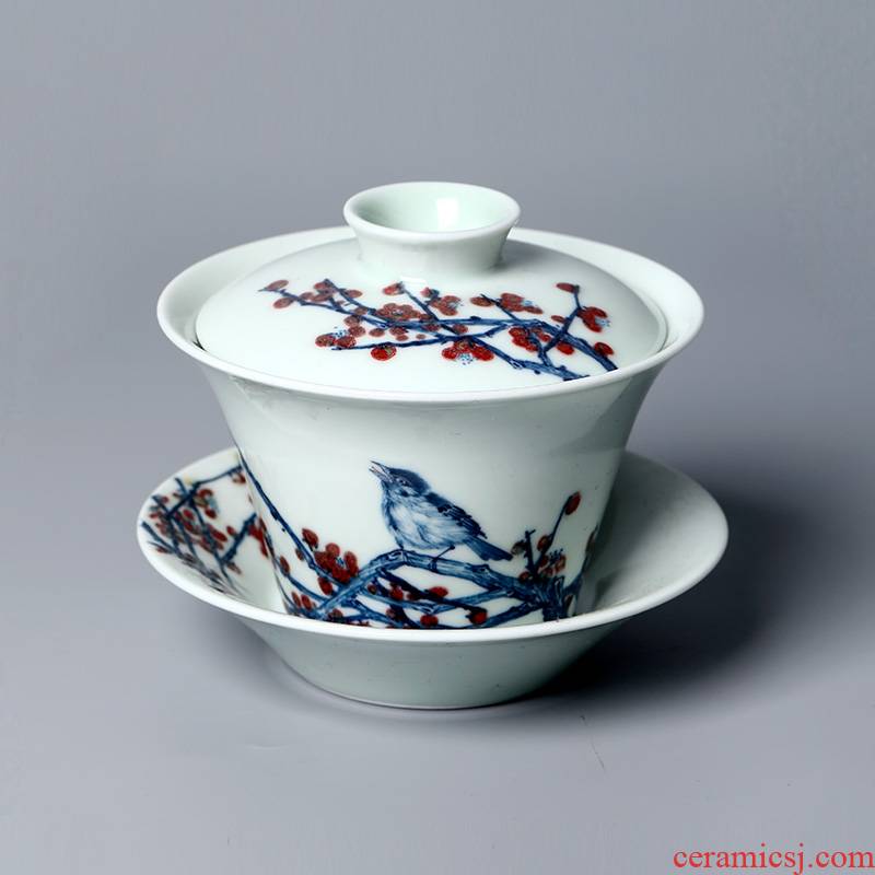 Jingdezhen porcelain youligong jettisoned beaming only three month red hand - made tureen hot large single tea bowl