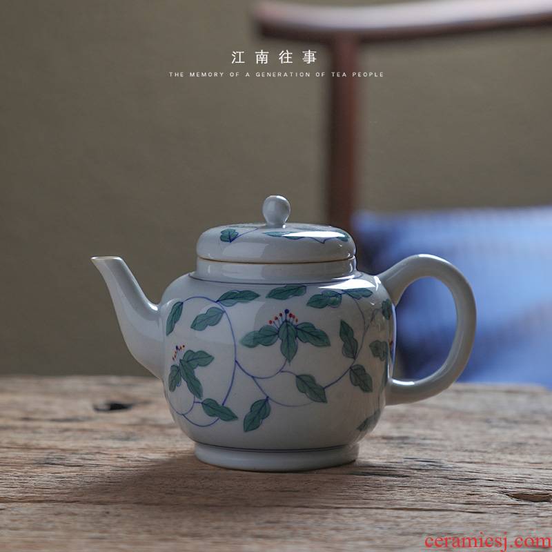 Jiangnan jingdezhen manual coloured drawing or pattern twinned trunks past ceramic teapot Chinese kung fu tea set household teapot