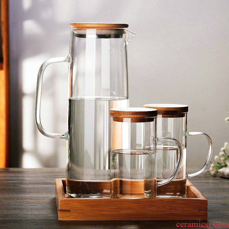 Nordic cold wind heat - resistant glass teapot cool water kettle set of suit with bamboo juice pot cover glass cups