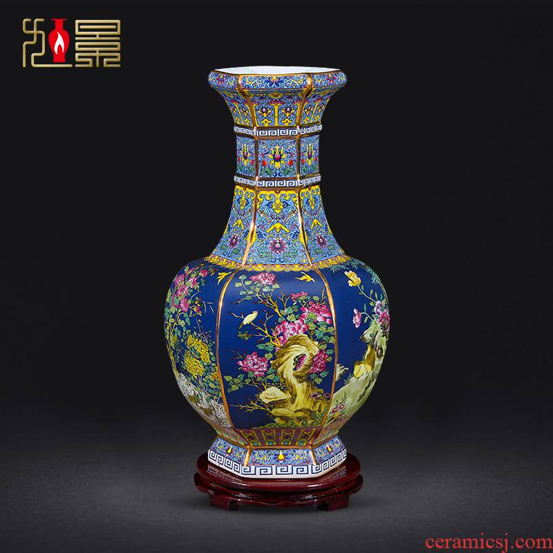 Chinese pottery and porcelain vase furnishing articles jingdezhen colored enamel flower arranging living room TV cabinet decorative imitation antique handicrafts