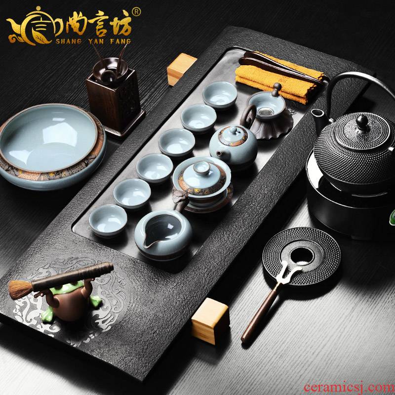 It still fang sharply stone tea set household contracted and I stone tea tray of a complete set of ceramic tea sea Chinese kung fu