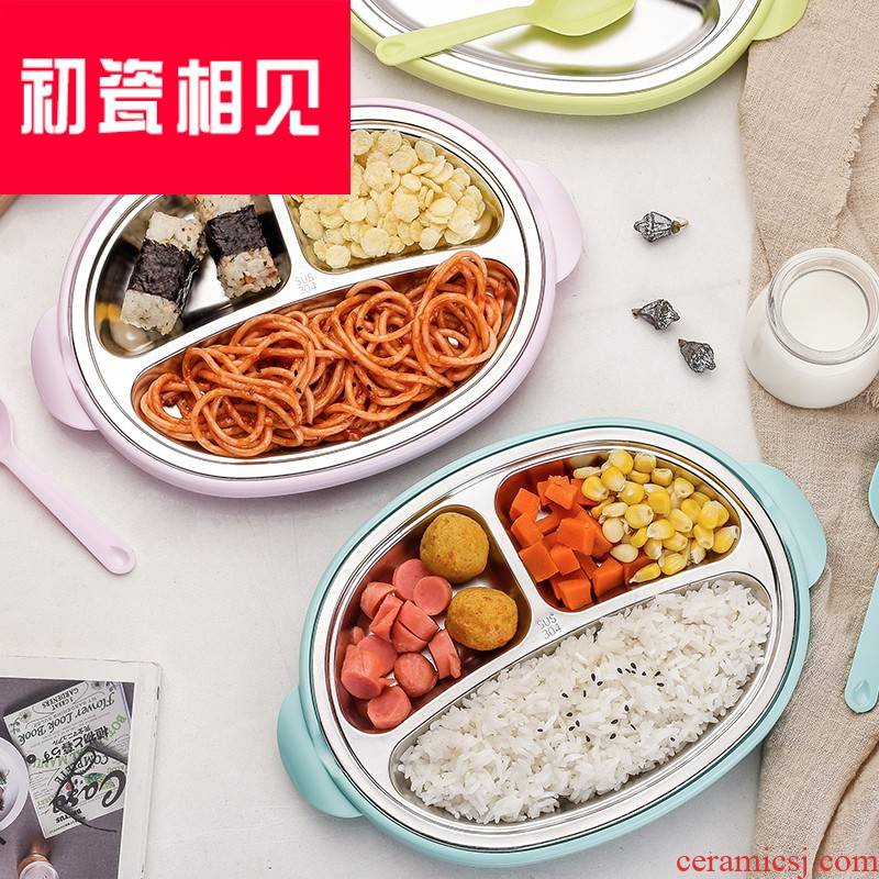 Porcelain meet each other at the beginning of 304 stainless steel, the children home meal plate express cartoon tableware frame plate baby children to eat