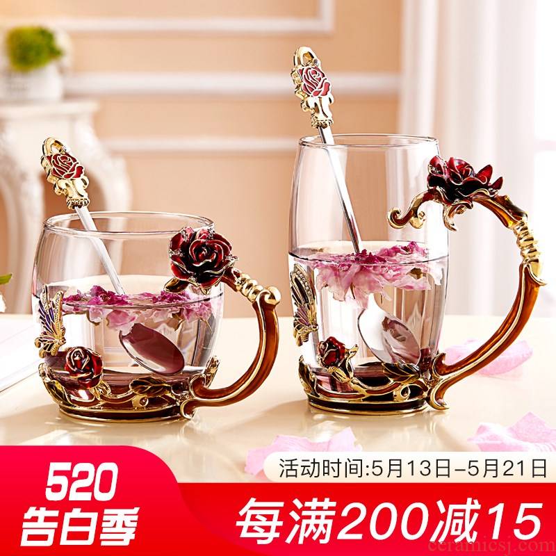【 key-2 luxury colored enamel glass getting crystal glasses good - & rose scented tea cup cup high - class European - style cafes.