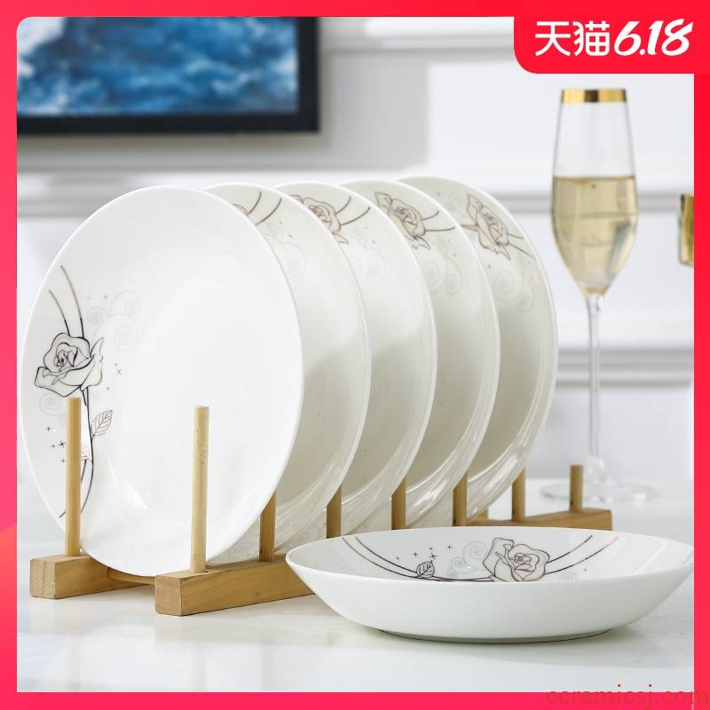 Garland plate ipads porcelain child suit dish dish dish home 8 inches round word "dumpling" continental plates deep soup plate