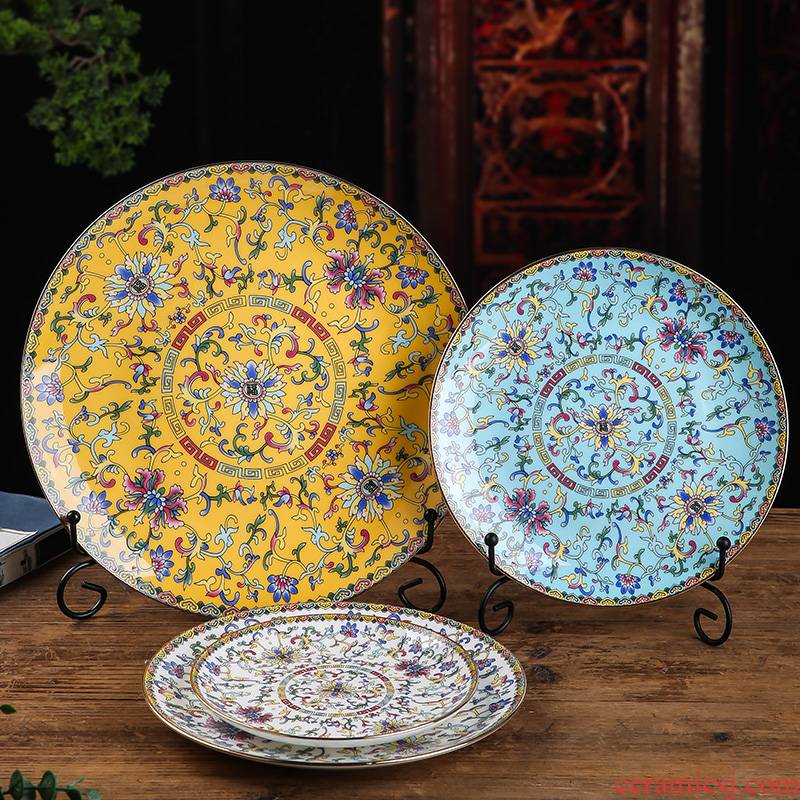 Steak enamel Mosaic gold plate edge ceramic round western home dishes shallow dish dish dish of Pacific Ocean plate