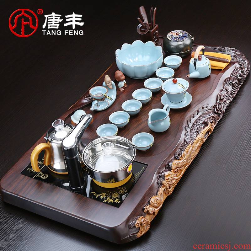 Tang Feng large ebony half the whole board manual its tea tray was kung fu tea set Z of a complete set of automatic electric furnace